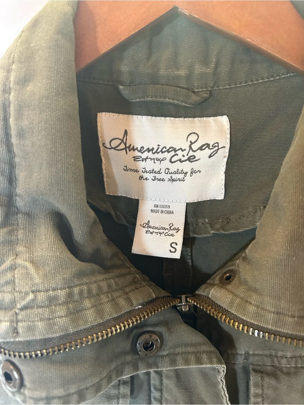 American Rag Cie Olive Green Utility Cargo Vest Drawstring Mock Neck Full Zip S